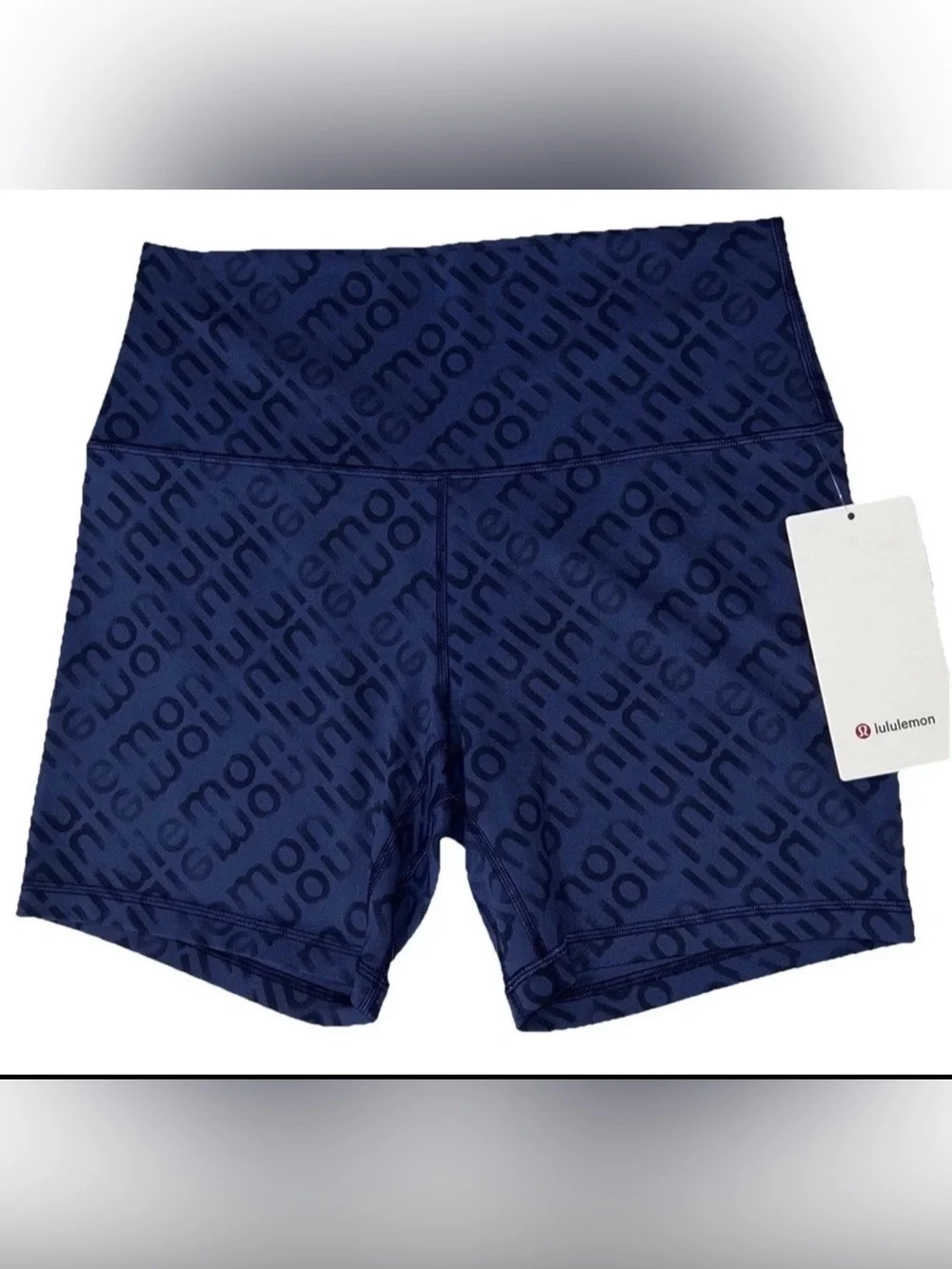 NWT*LULULEMON*SIZE 10•ALIGN HIGH RISE 6” SHORT*AUTHENTIC*FLUX WORDMARK BLUE